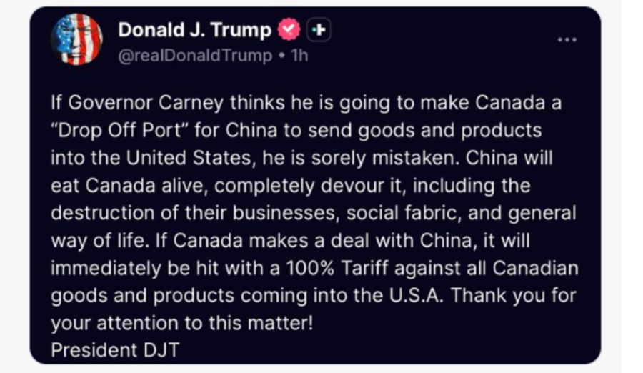 Posteo de Trump en X