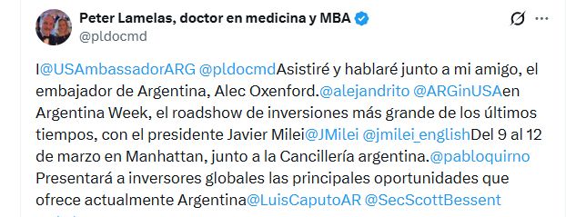 El mensaje del embajador estadounidense Peter Lamelas sobre el 