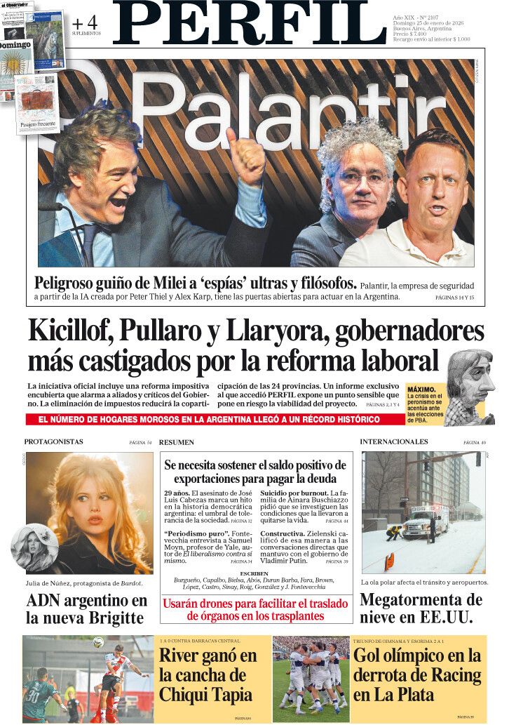 La tapa del Diario PERFIL del domingo 25 de enero de 2026