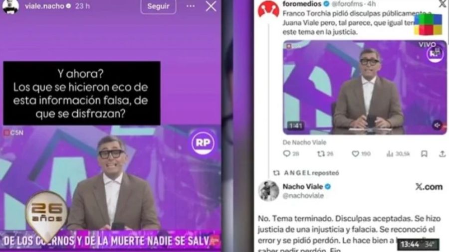 Franco Torchia durante su descargo en C5N, pidiendo disculpas por la información falsa.