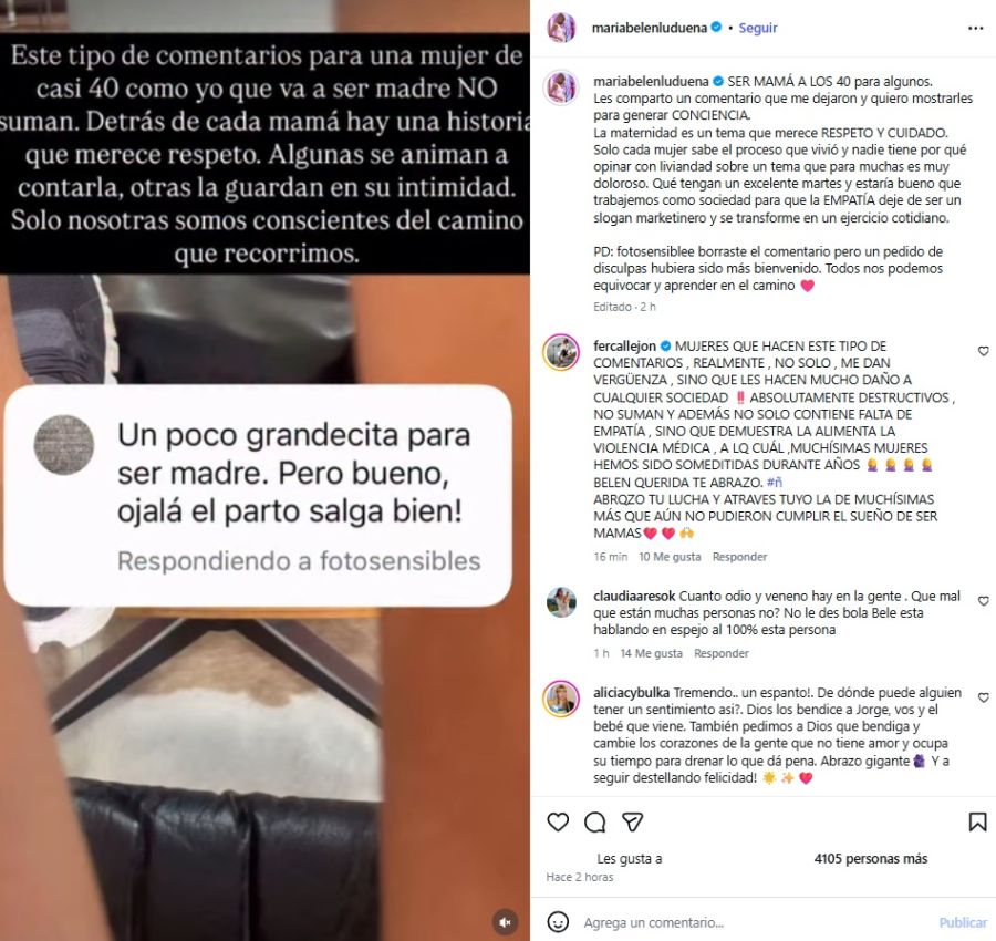 El posteo de María Belén Ludueña en respuesta a un seguidor que la criticó