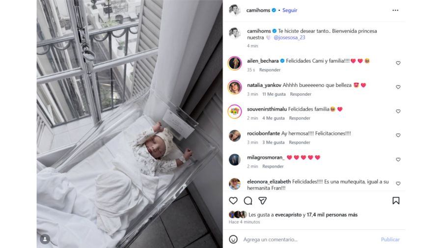 Cami Homs publicó la primera foto de su hija