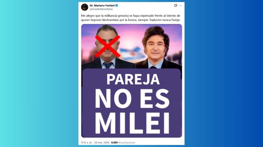 Tuit de Mariano Parisini contra Sebastián Pareja
