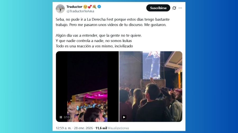 Tuit de Traductor Te Ama contra Sebastián Pareja