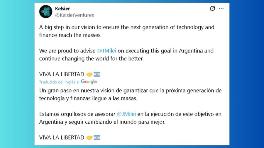 El comunicado de la empresa Kelsier en el que afirman estar orgullosos de asesorar a Javier Milei