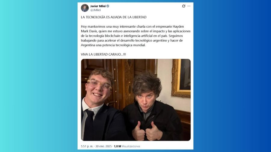 El tuit del presidente Javier Milei junto a Hayden Davis