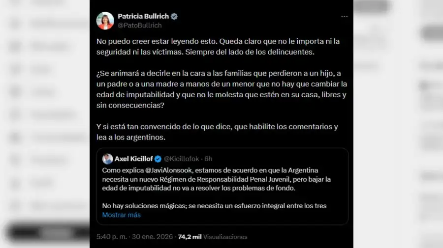 Posteo bullrich sobre kicillof