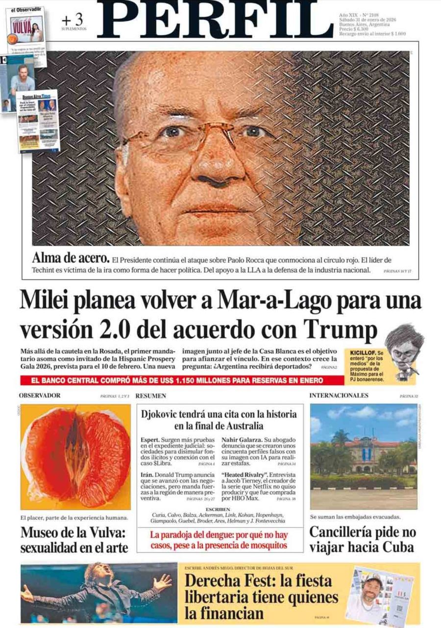 La tapa del Diario PERFIL del sábado 31 de enero de 2026