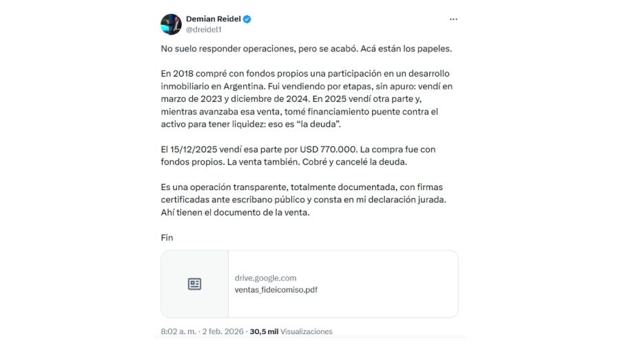 Tweet de Demian Reidel