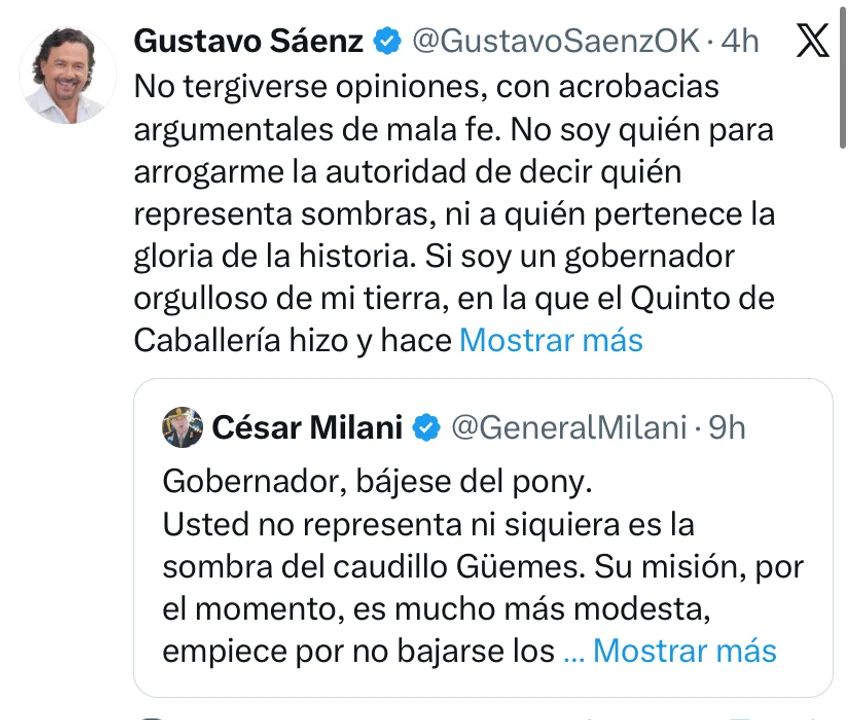 Gustavo Saenz cruce con Milani Captura de X