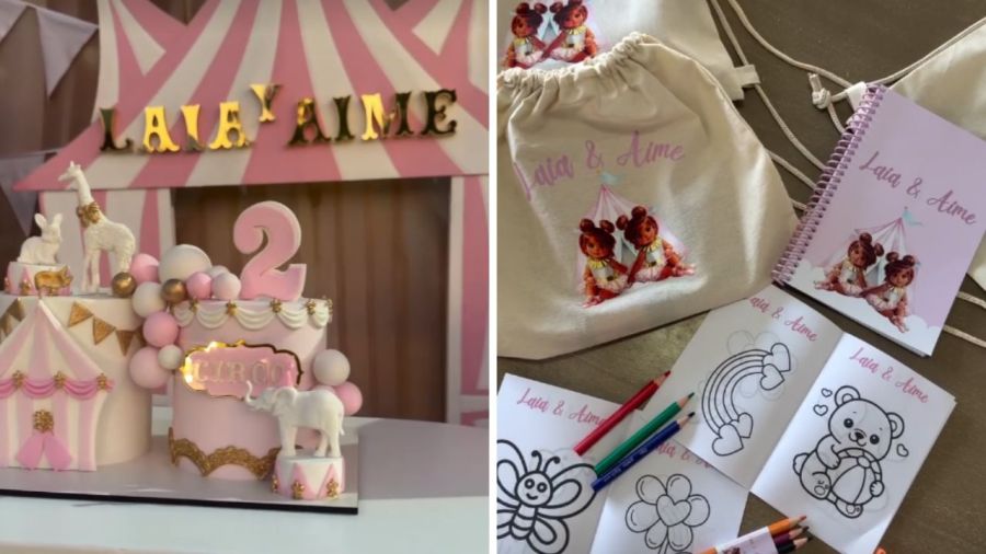 Cumpleaños de Laia y Aimé, hijas de Daniela Celis y Thiago Medina