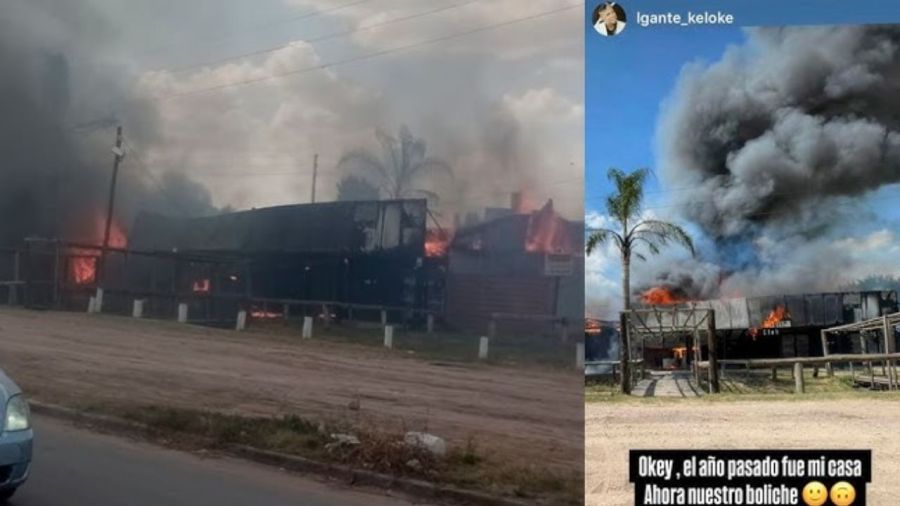 Fiamma Club envuelto en llamas en General Rodríguez durante el incendio que generó alarma en la zona.