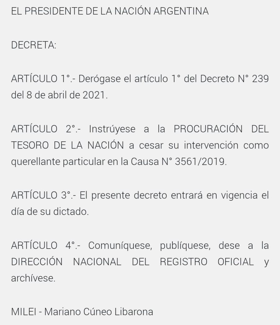 Decreto presidencial a favor de Macri
