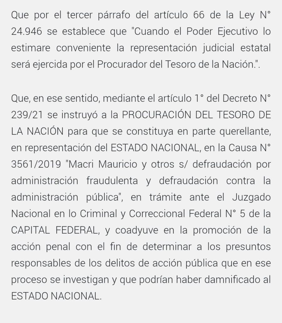 Decreto presidencial a favor de Mauricio Macri