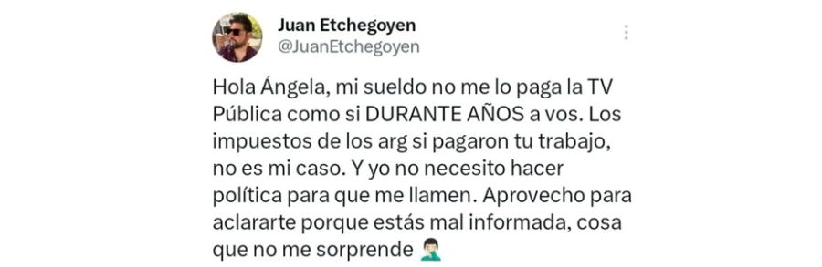 Juan Etchegoyen le respondió a Ángela Lerena