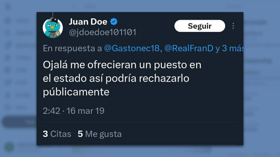 Posteo Juan Doe, director nacional de Comunicación Digital de la Presidencia 06022026