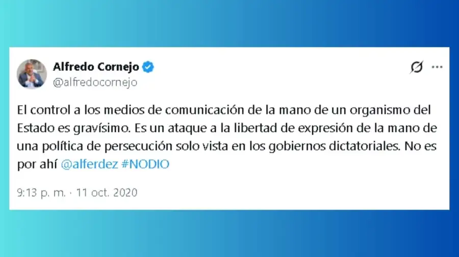 Tuit de Alfredo Cornejo en contra de NODIO