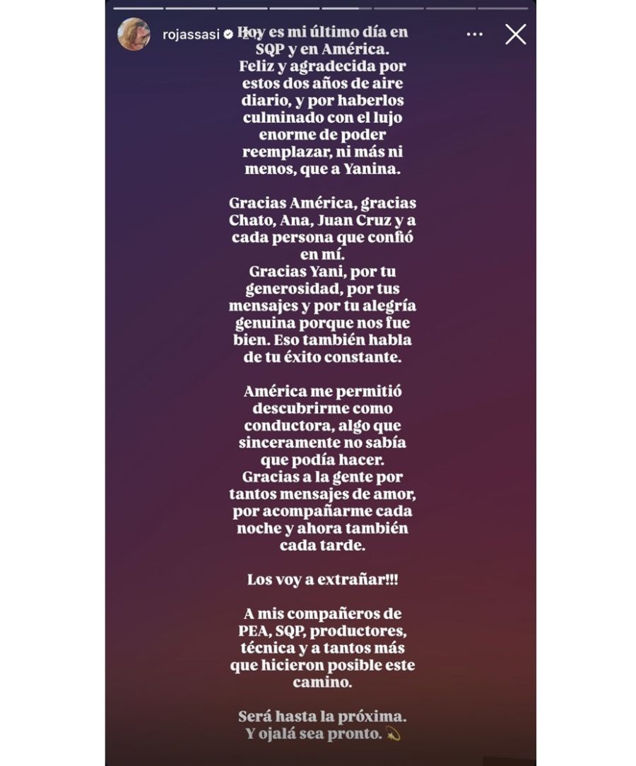 Sabrina Rojas se despidió de América