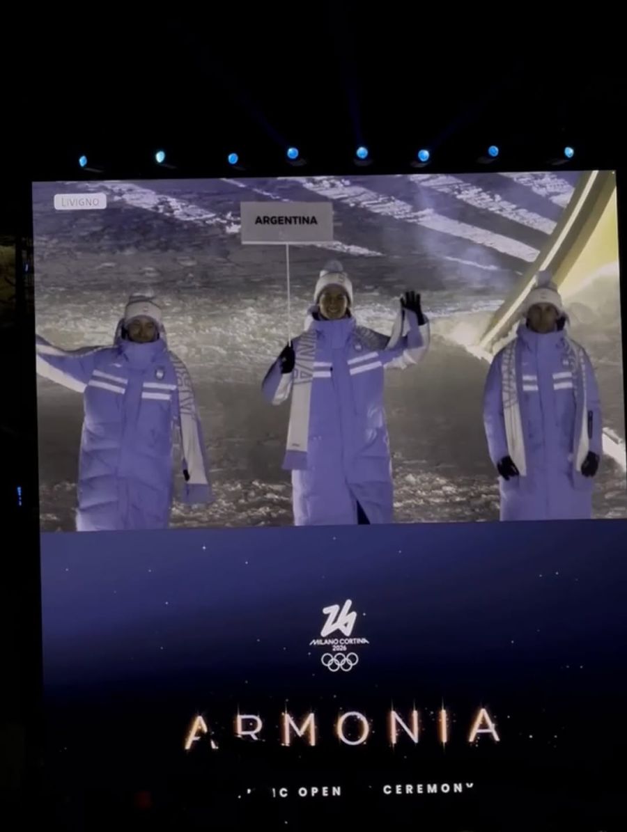 Valeria Mazza junto a su hijo Tiziano Gravier en los Juegos Olímpicos de Invierno