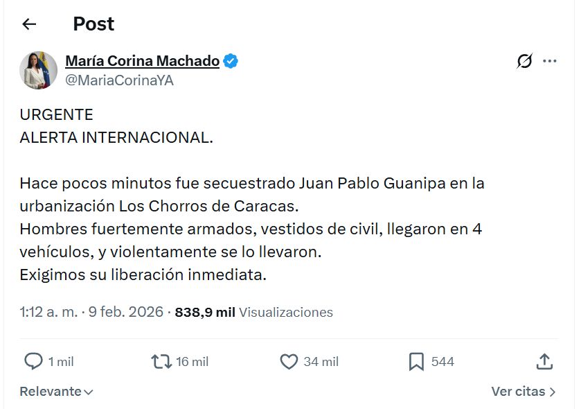 Post Machado sobre secuestro de Guanipa