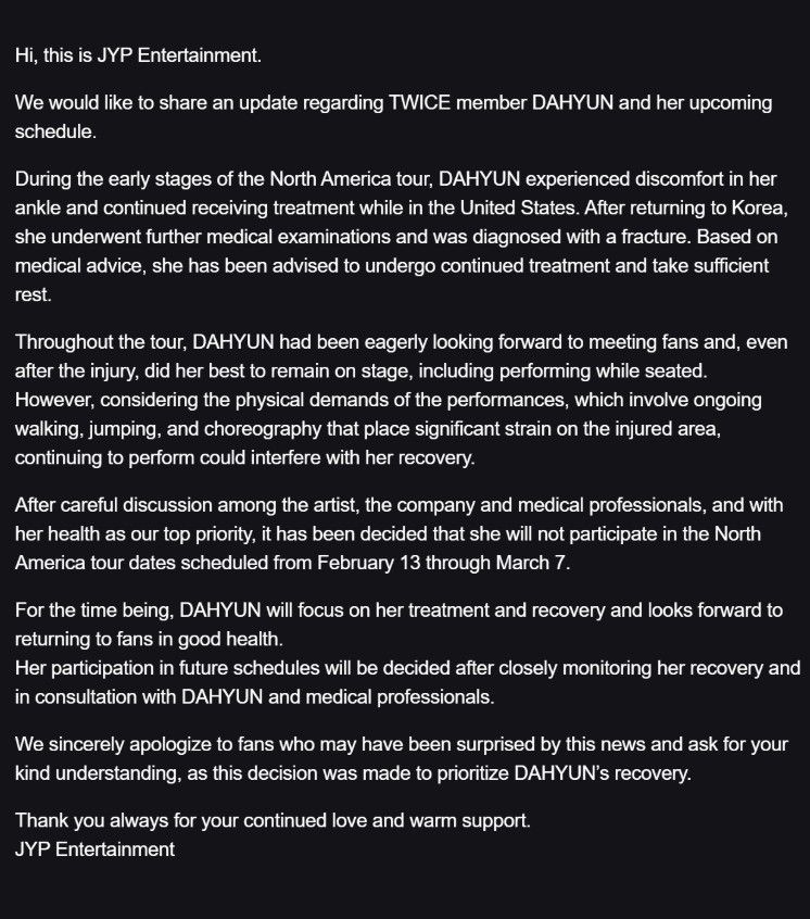 Comunicado sobre Dahyun de TWICE