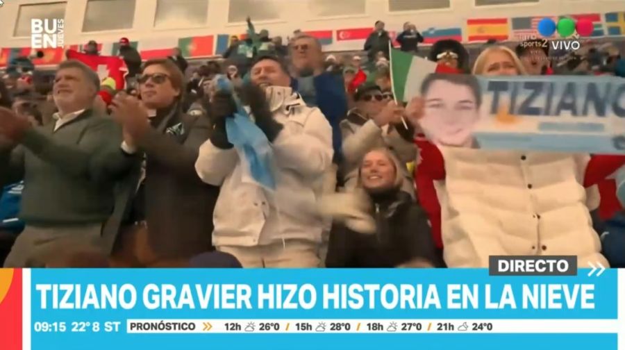 La familia de Tiziano Gravier y Pupi Zanetti apoyando al atleta