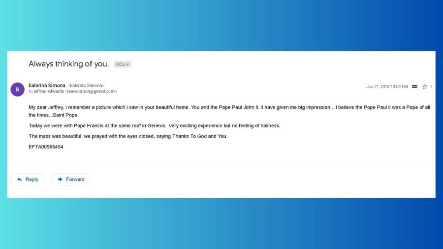 Mail a Jeffrey Epstein de 