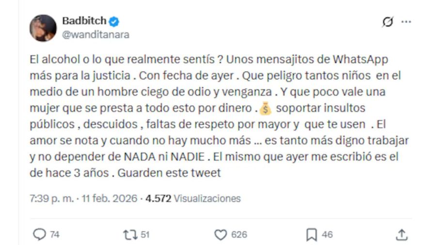 Mensaje de Wanda Nara sobre Mauro Icardi