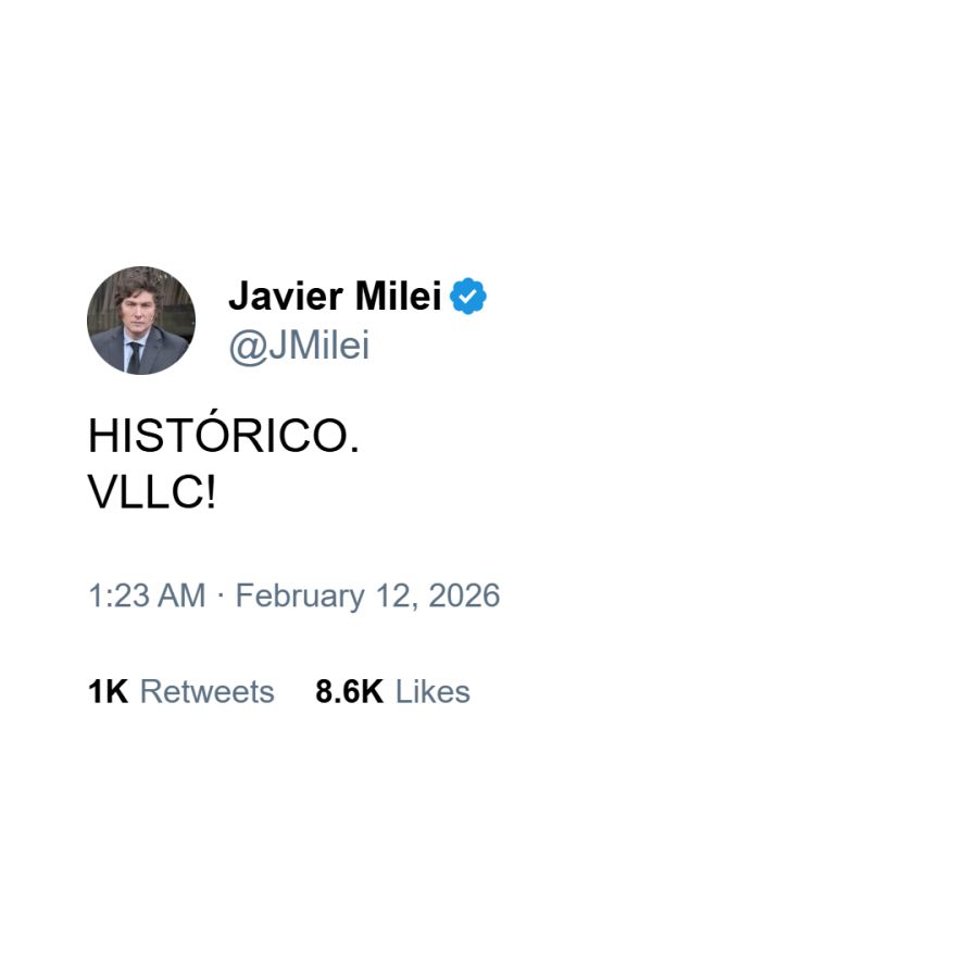 Posteo de Javier Milei celebrando la aprobación de la reforma laboral en Senadores