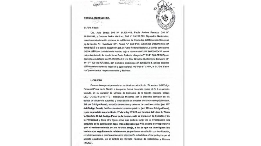 Denuncia penal contra el Ministro de Economía Luis Caputo 13022026