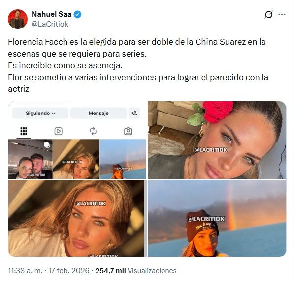 Aseguran que la China Suárez tiene una doble actoral