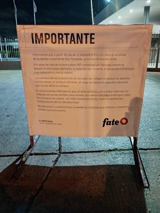 Cierre de la fábrica de FATE en Argentina. 