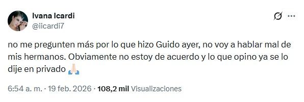Los mensajes de Ivana Icardi tras la visita de su hermano Guido a Wanda Nara