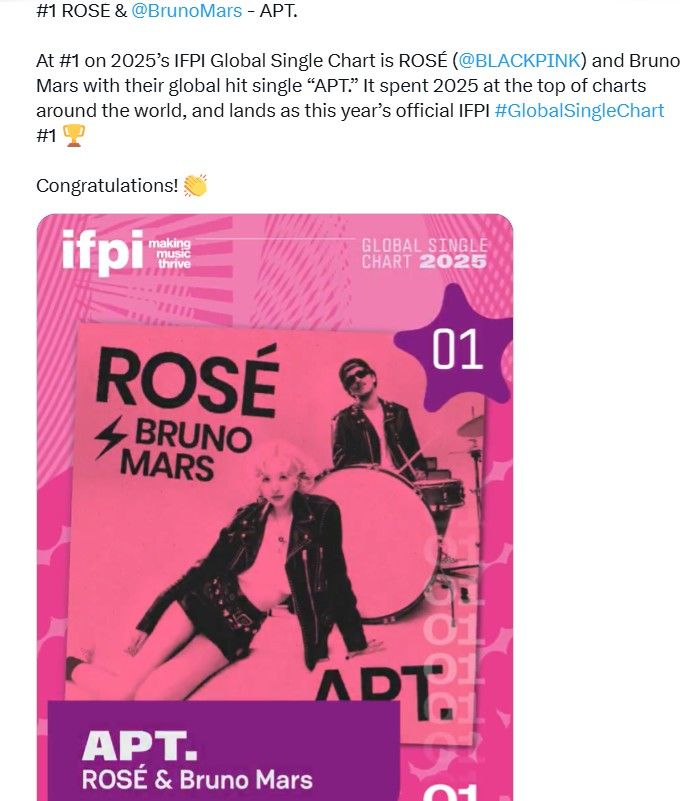 APT sencillo más vendido del mundo en 2025