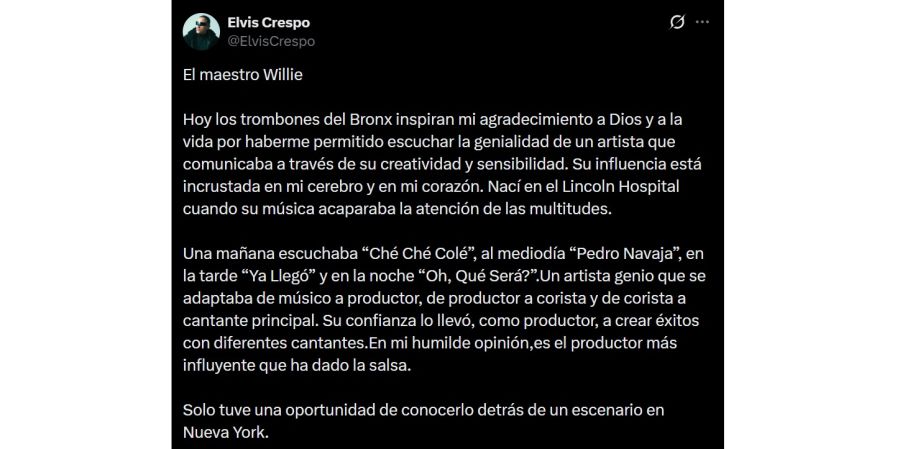 El mensaje de Elvis Crespo a Willie Colón