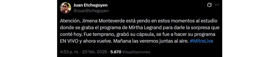 Jimena Monteverde sorprendió a Mirtha Legrand