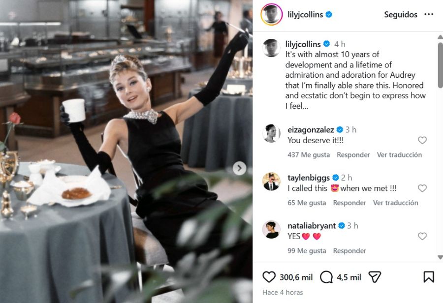 Lily Collins interpretará a Audrey Hepburn en una nueva película sobre 