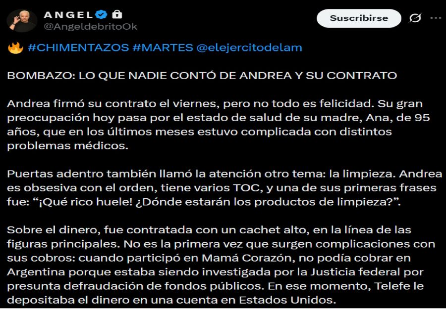Ángel de Brito sobre Andrea Del Boca en Gran Hermano