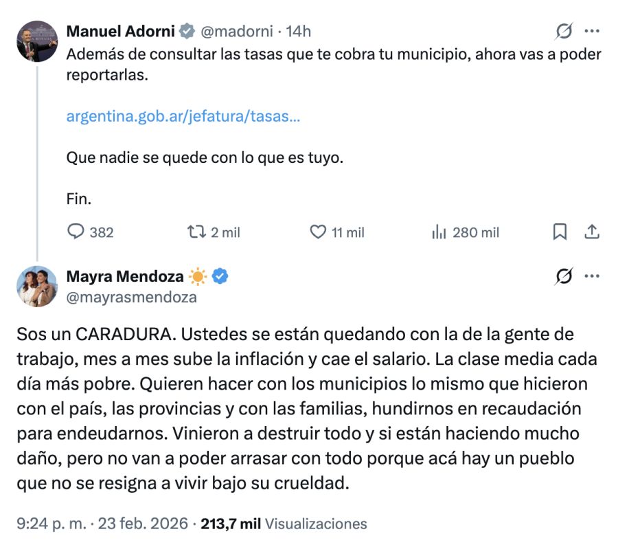 Mayra Mendoza y Manuel Adorni