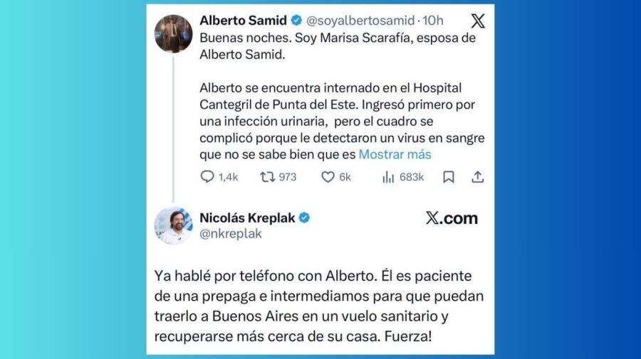 El ministro de Salud bonaerense, Nicolás Kreplak, confirma el vuelo sanitario para Alberto Samid