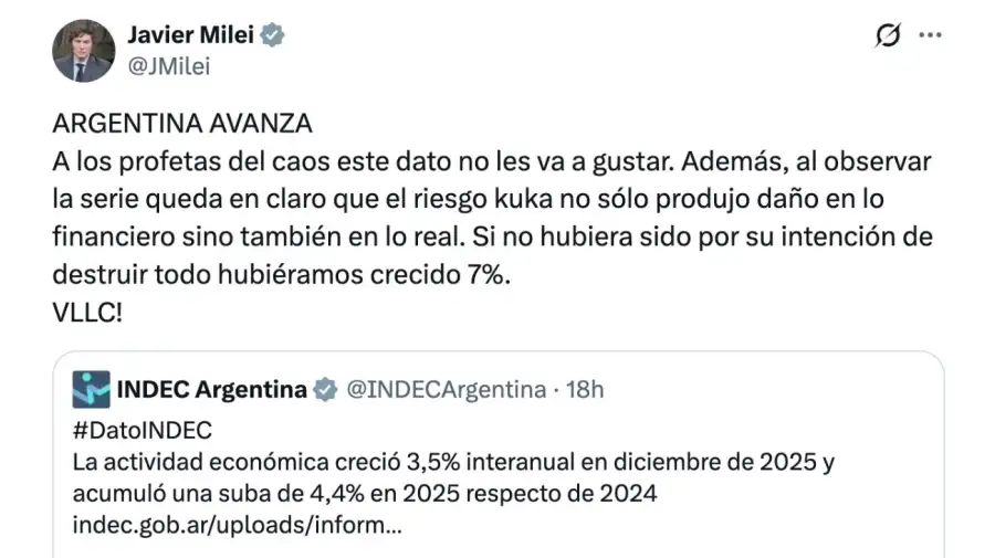 Tuit Javier Milei INDEC