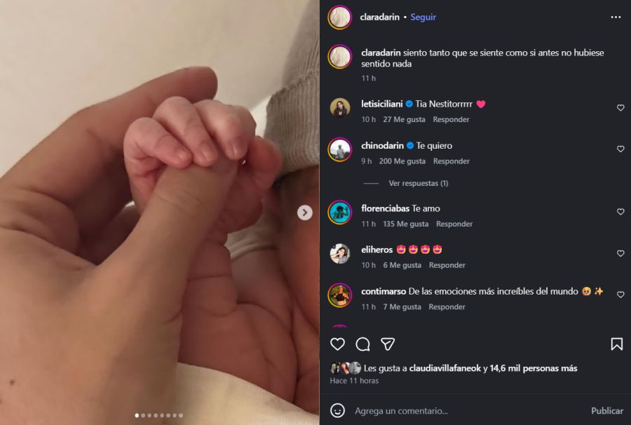 Clara Darín sobre el nacimiento de su sobrino: 