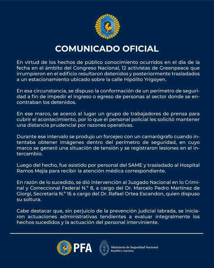 Comunicado de la Policía Federal