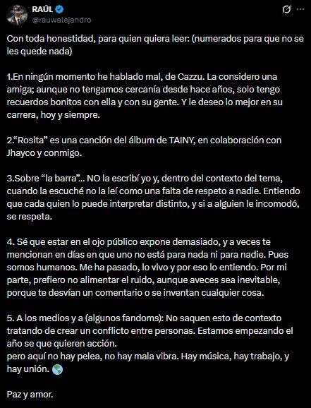 El descargo de Rauw Alejandro sobre la polémica con Cazzu