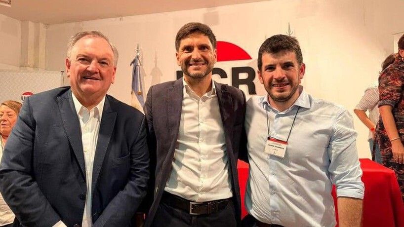 Los anfitriones UCR Santa Fe: Maximiliano Pullaro, Leandro Chiarella y Felipe Michlig