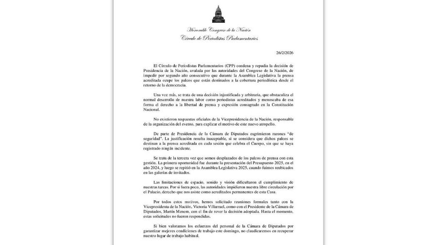 Comunicado de periodistas parlamentarios 27022026