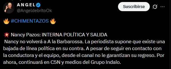 Ángel de Brito anunció que Nancy Pazos no seguirá en A la Barbarossa