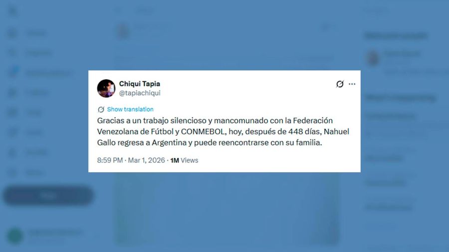 Posteo de Chiqui Tapia en X