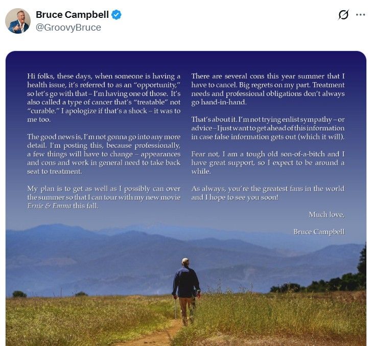 Bruce Campbell anuncia que tiene cáncer