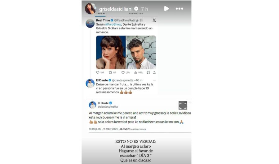 Griselda Siciliani y Dante Spinetta sobre los rumores de romance